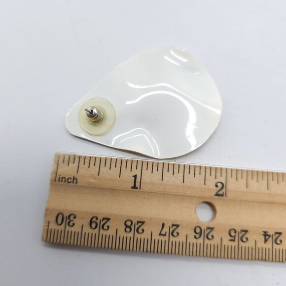 Handcrafted Teardrop Enamel Post Earrings With Orange Green Swirl Design - Picture 4 of 4